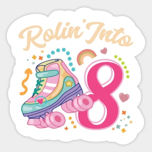 Roller Skate Groovy 8th Birthday Girls B-day Gift For Kids Girls toddlers Sticker